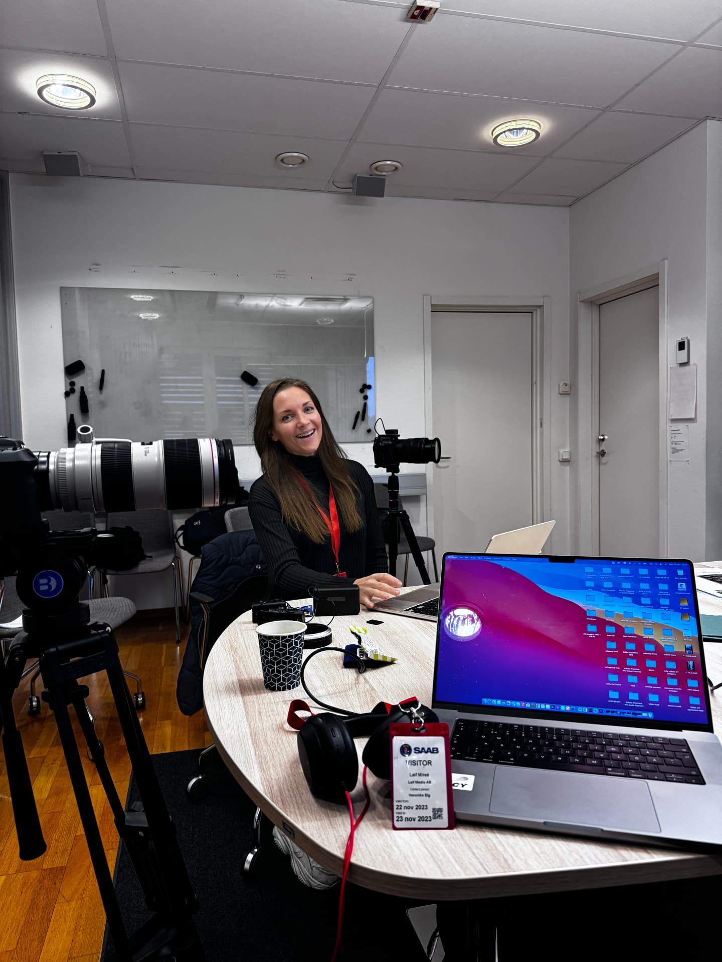 Setting up cameras for a client interview