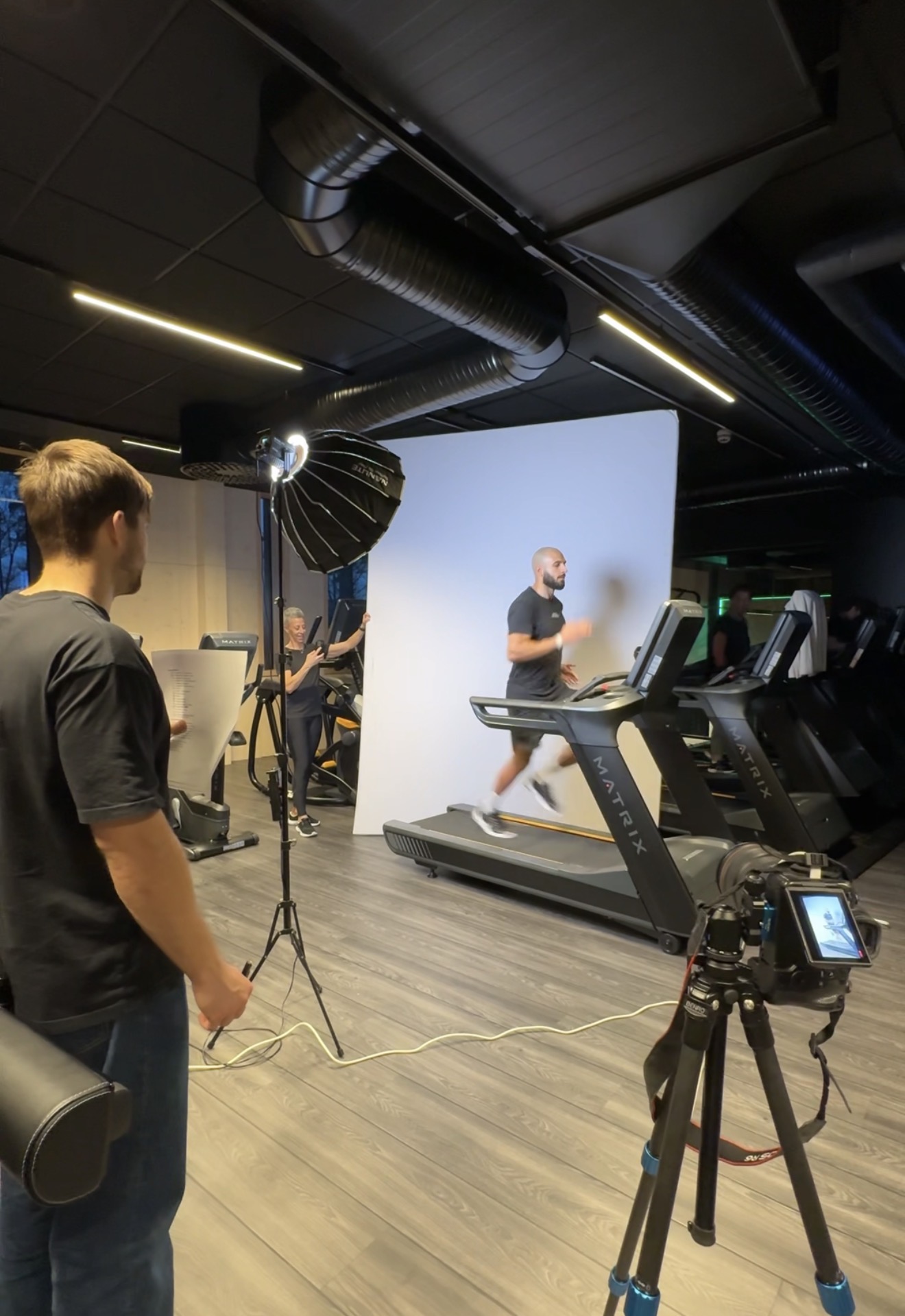 Filming a commercial production in a gym