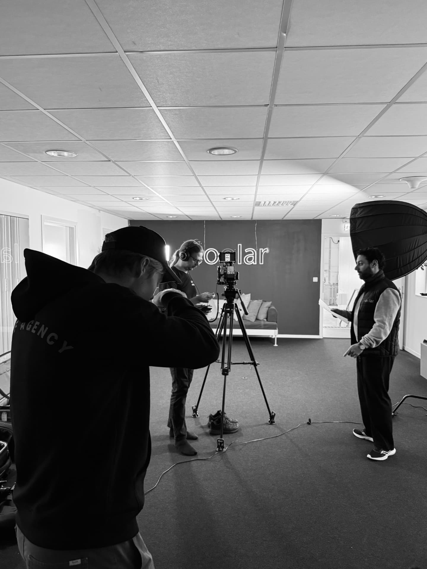 Filming an interview with the production crew