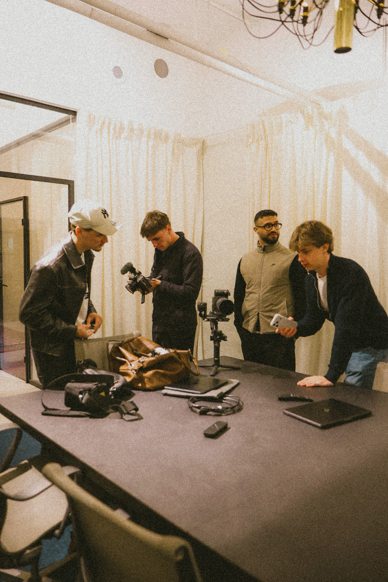 The production crew preparing camera equipment