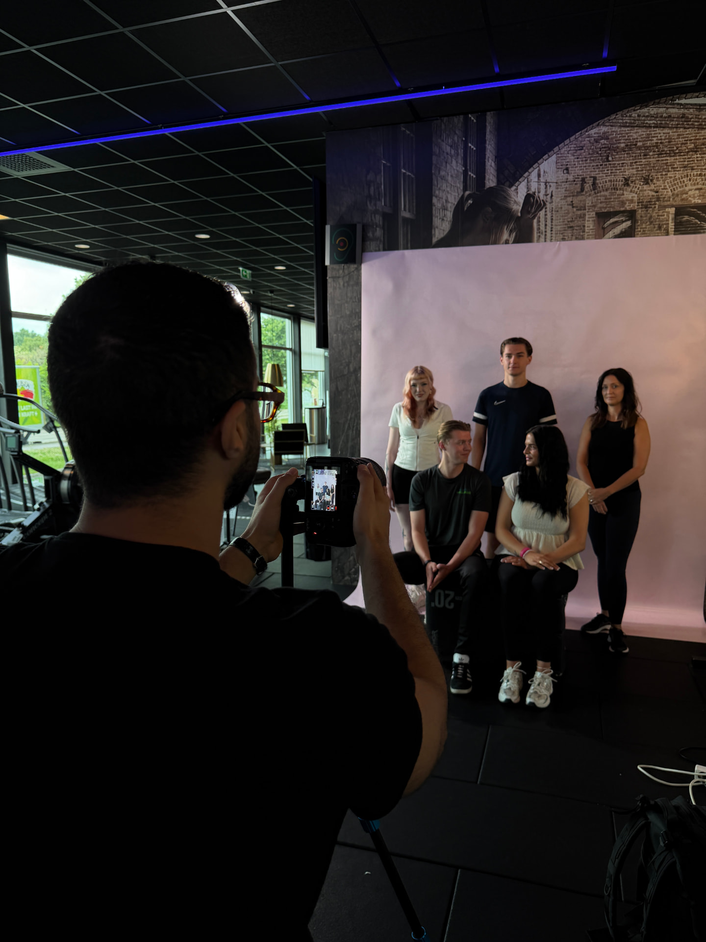 Photographing a team during a client shoot